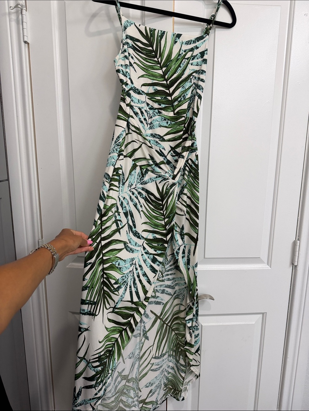 Very STRETCH ! Tropical Leaf Print Maxi Dress - Green/White